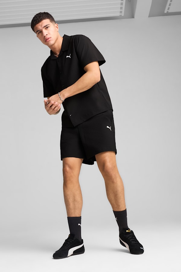 WARDROBE Essentials Seersucker Relaxed Shorts 6" Men, PUMA Black, extralarge